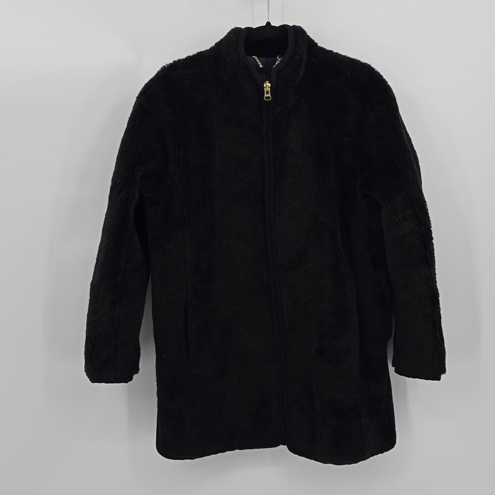 J. Crew Zip Up Plush Fleece Coat Black Faux Fur Teddy Jacket Women's Size S